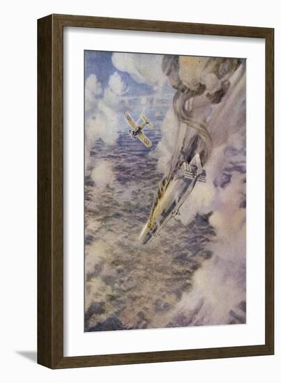 Lieutenant Warneford Shoots Down a Zeppelin Over Belgium-Lieutenant F. Gordon-crosby-Framed Art Print