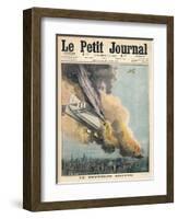 Lieutenant Warneford Shoots Down the First Zeppelin of the War Over Ghent-null-Framed Art Print