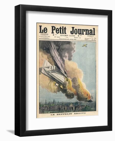 Lieutenant Warneford Shoots Down the First Zeppelin of the War Over Ghent-null-Framed Art Print