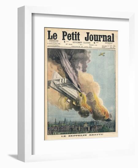 Lieutenant Warneford Shoots Down the First Zeppelin of the War Over Ghent-null-Framed Art Print