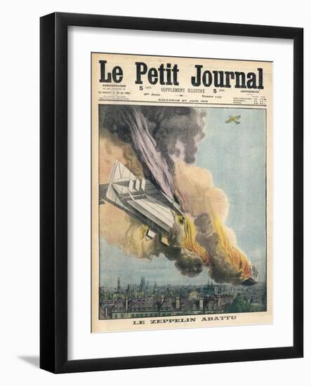 Lieutenant Warneford Shoots Down the First Zeppelin of the War Over Ghent-null-Framed Art Print