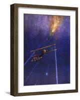 Lieutenant William Leefe Robinson Attacks an Enemy Airship and Brings it Down in Flames-W. Avis-Framed Giclee Print