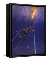 Lieutenant William Leefe Robinson Attacks an Enemy Airship and Brings it Down in Flames-W. Avis-Framed Stretched Canvas