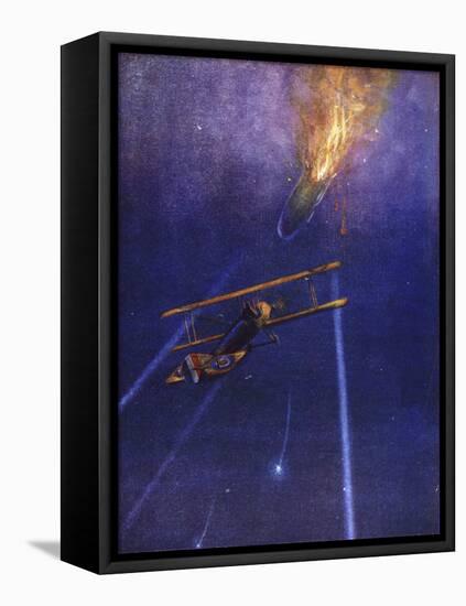 Lieutenant William Leefe Robinson Attacks an Enemy Airship and Brings it Down in Flames-W. Avis-Framed Stretched Canvas
