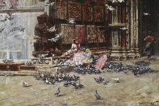 Feeding the Pigeons, St. Mark's Square, Venice-Lieven Herremans-Framed Stretched Canvas