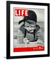 LIFE Boy playing marbles 1937-null-Framed Art Print