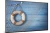 Life Buoy Decoration on Blue Shabby Background-egal-Mounted Photographic Print