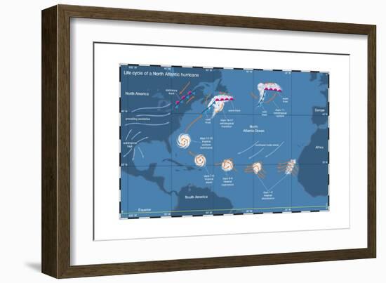 Life Cycle of a North Atlantic Hurricane. Tropical Cyclone, Atmosphere, Climate, Earth Sciences-Encyclopaedia Britannica-Framed Art Print