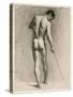 Life Drawing of a Male Nude with a Cane, C.1910-12 (Chalk on Paper)-Adolphe Valette-Stretched Canvas