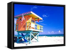 Life Guard Station, South Beach, Miami, Florida, USA-Terry Eggers-Framed Stretched Canvas