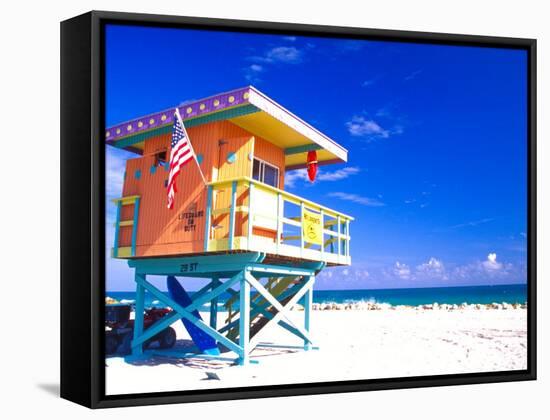 Life Guard Station, South Beach, Miami, Florida, USA-Terry Eggers-Framed Stretched Canvas