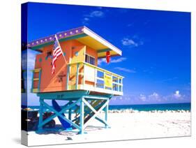 Life Guard Station, South Beach, Miami, Florida, USA-Terry Eggers-Stretched Canvas