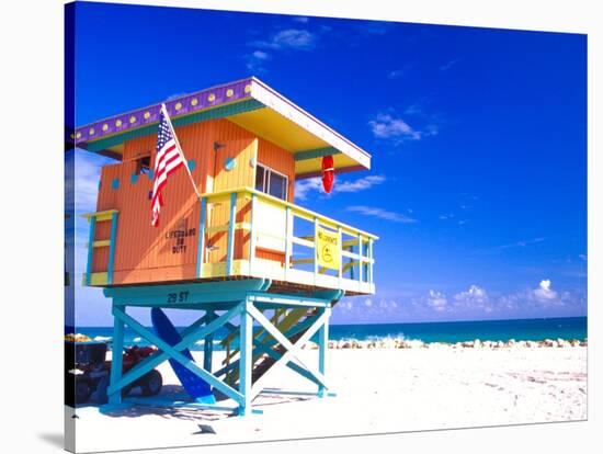 Life Guard Station, South Beach, Miami, Florida, USA-Terry Eggers-Stretched Canvas