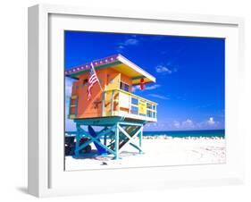 Life Guard Station, South Beach, Miami, Florida, USA-Terry Eggers-Framed Premium Photographic Print