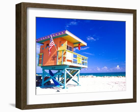 Life Guard Station, South Beach, Miami, Florida, USA-Terry Eggers-Framed Photographic Print