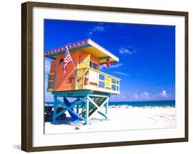 Life Guard Station, South Beach, Miami, Florida, USA-Terry Eggers-Framed Photographic Print