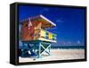 Life Guard Station, South Beach, Miami, Florida, USA-Terry Eggers-Framed Stretched Canvas