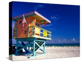 Life Guard Station, South Beach, Miami, Florida, USA-Terry Eggers-Stretched Canvas