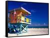 Life Guard Station, South Beach, Miami, Florida, USA-Terry Eggers-Framed Stretched Canvas