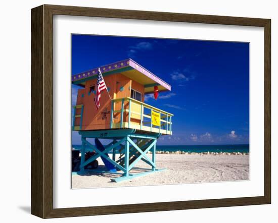 Life Guard Station, South Beach, Miami, Florida, USA-Terry Eggers-Framed Premium Photographic Print