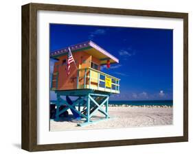 Life Guard Station, South Beach, Miami, Florida, USA-Terry Eggers-Framed Photographic Print