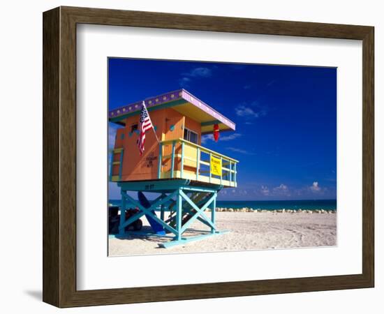 Life Guard Station, South Beach, Miami, Florida, USA-Terry Eggers-Framed Photographic Print