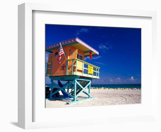 Life Guard Station, South Beach, Miami, Florida, USA-Terry Eggers-Framed Photographic Print
