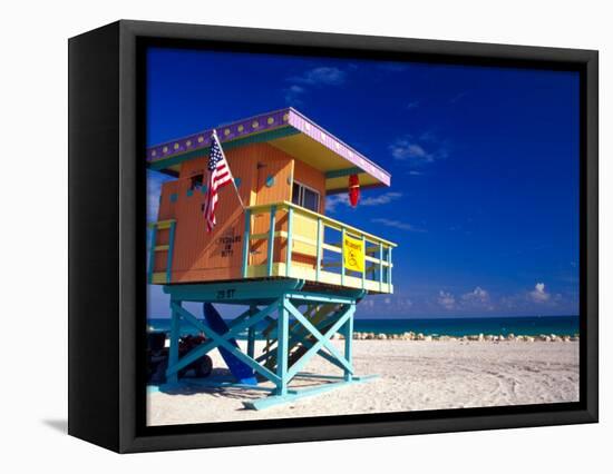 Life Guard Station, South Beach, Miami, Florida, USA-Terry Eggers-Framed Stretched Canvas