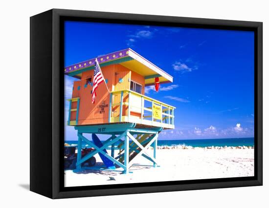 Life Guard Station, South Beach, Miami, Florida, USA-Terry Eggers-Framed Stretched Canvas