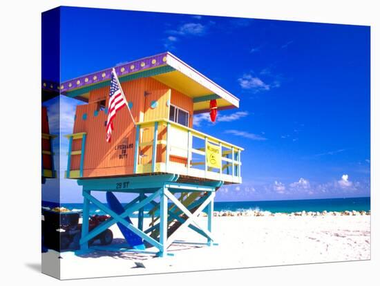 Life Guard Station, South Beach, Miami, Florida, USA-Terry Eggers-Stretched Canvas