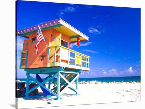 Life Guard Station, South Beach, Miami, Florida, USA-Terry Eggers-Stretched Canvas