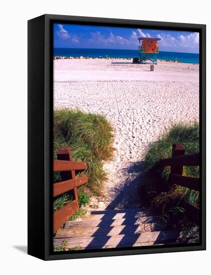 Life Guard Station, Walkway, South Beach, Miami, Florida, USA-Terry Eggers-Framed Stretched Canvas