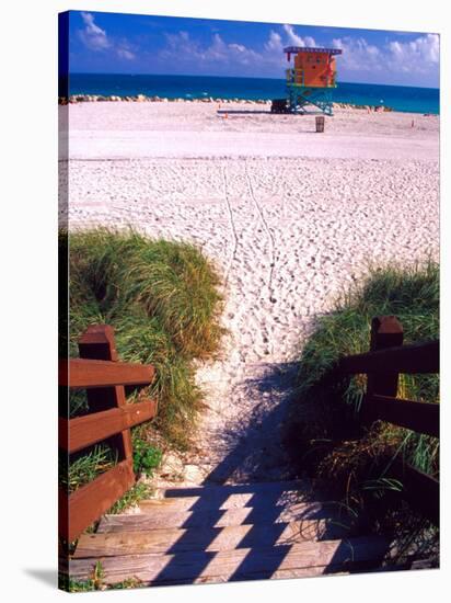 Life Guard Station, Walkway, South Beach, Miami, Florida, USA-Terry Eggers-Stretched Canvas