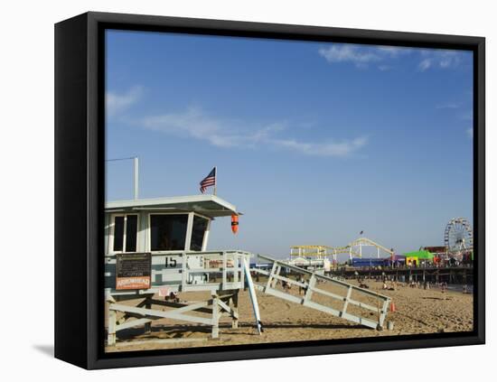 Life Guard Watch Tower, Santa Monica Beach, Los Angeles, California, USA-Kober Christian-Framed Stretched Canvas