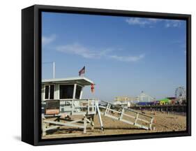 Life Guard Watch Tower, Santa Monica Beach, Los Angeles, California, USA-Kober Christian-Framed Stretched Canvas