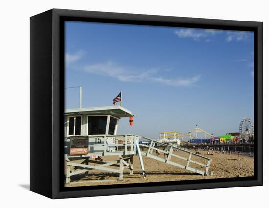 Life Guard Watch Tower, Santa Monica Beach, Los Angeles, California, USA-Kober Christian-Framed Stretched Canvas