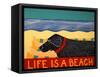 Life Is A Beach Black-Stephen Huneck-Framed Stretched Canvas