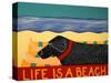 Life Is A Beach Black-Stephen Huneck-Stretched Canvas