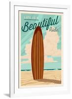 Life is a Beautiful Ride - Surfboard - Letterpress-Lantern Press-Framed Art Print