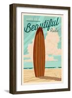 Life is a Beautiful Ride - Surfboard - Letterpress-Lantern Press-Framed Art Print