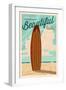 Life is a Beautiful Ride - Surfboard - Letterpress-Lantern Press-Framed Art Print