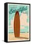 Life is a Beautiful Ride - Surfboard - Letterpress-Lantern Press-Framed Stretched Canvas