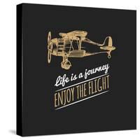 Life is a Journey, Enjoy the Flight Motivational Quote. Vintage Retro Airplane Logo. Vector Typogra-Vlada Young-Stretched Canvas