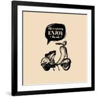 Life is a Journey, Enjoy the Ride Vector Typographic Poster. Hand Sketched Scooter Banner. Vector R-Vlada Young-Framed Art Print