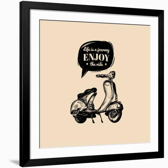 Life is a Journey, Enjoy the Ride Vector Typographic Poster. Hand Sketched Scooter Banner. Vector R-Vlada Young-Framed Art Print