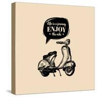 Life is a Journey, Enjoy the Ride Vector Typographic Poster. Hand Sketched Scooter Banner. Vector R-Vlada Young-Stretched Canvas