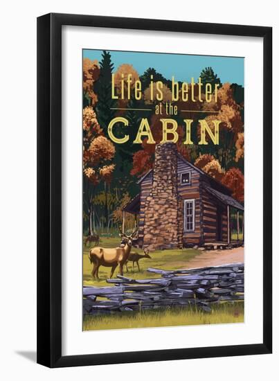 Life is Better at the Cabin - National Park WPA Sentiment-Lantern Press-Framed Art Print