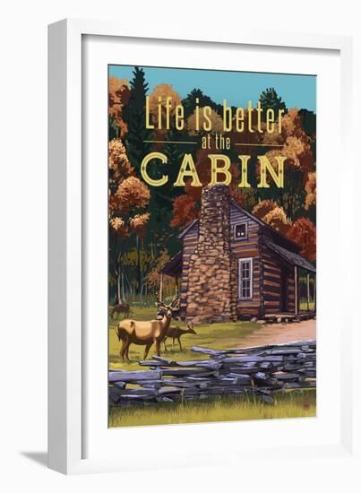 Life is Better at the Cabin - National Park WPA Sentiment-Lantern Press-Framed Art Print