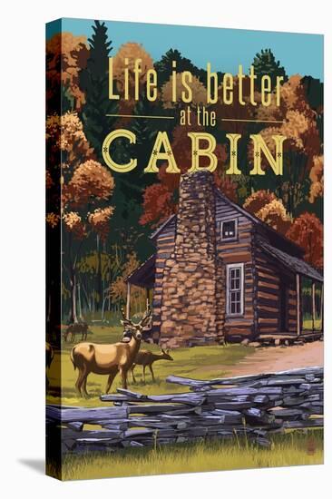 Life is Better at the Cabin - National Park WPA Sentiment-Lantern Press-Stretched Canvas