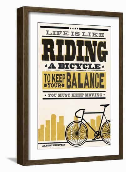 Life is Like Riding a Bicycle - Screenprint Style - Albert Einstein-Lantern Press-Framed Art Print